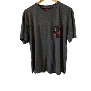 Grey Floral Print Pocket Crew Neck Casual Short Sleeve Tee Shirt L